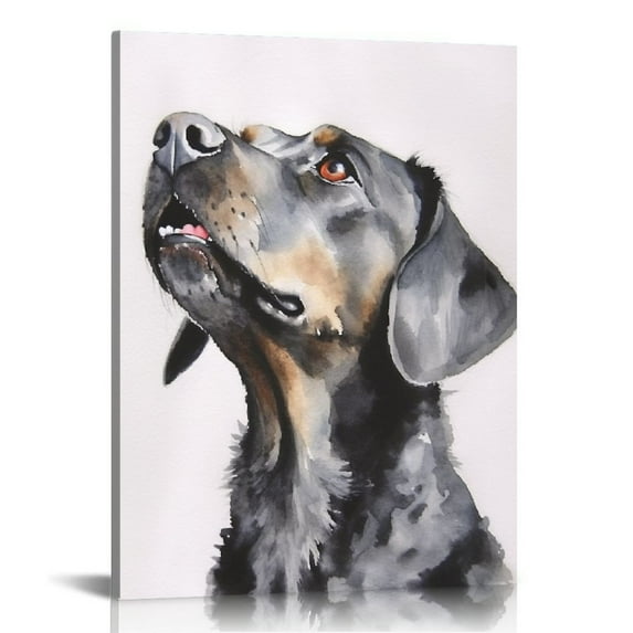 JRXY  Black Labrador Dog Pet Animal Watercolor Painting Canvas Wall Art, Multi-Color 12x16 in