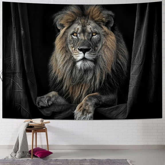 JRXY Black Lion Tapestry Wall Hanging for Men Guys, Black Leo Wild Animal African Lion Wall Decor Tapestries, Cool Hunting Posters for Man Cave Wall art Tapestry for Bedroom Painting