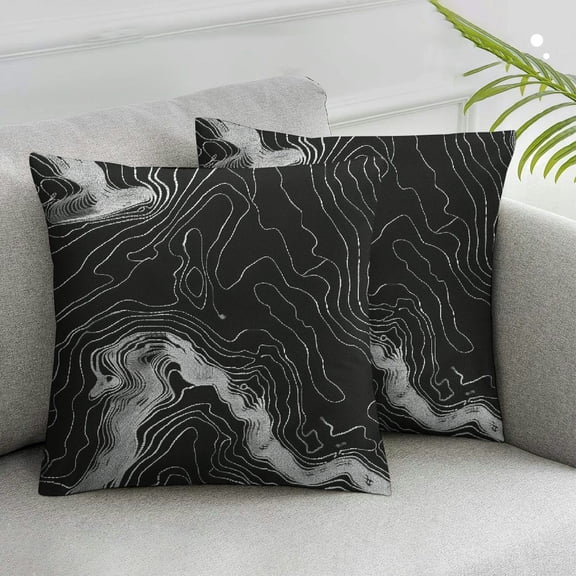 JRXY Black Pillow Covers Set of 2, Minimalist Style Topographic Throw Pillows Geometric Abstract Modern Art Decorations Line Pillowcase Outdoor Decor Farmhouse Cushion Case for Home White