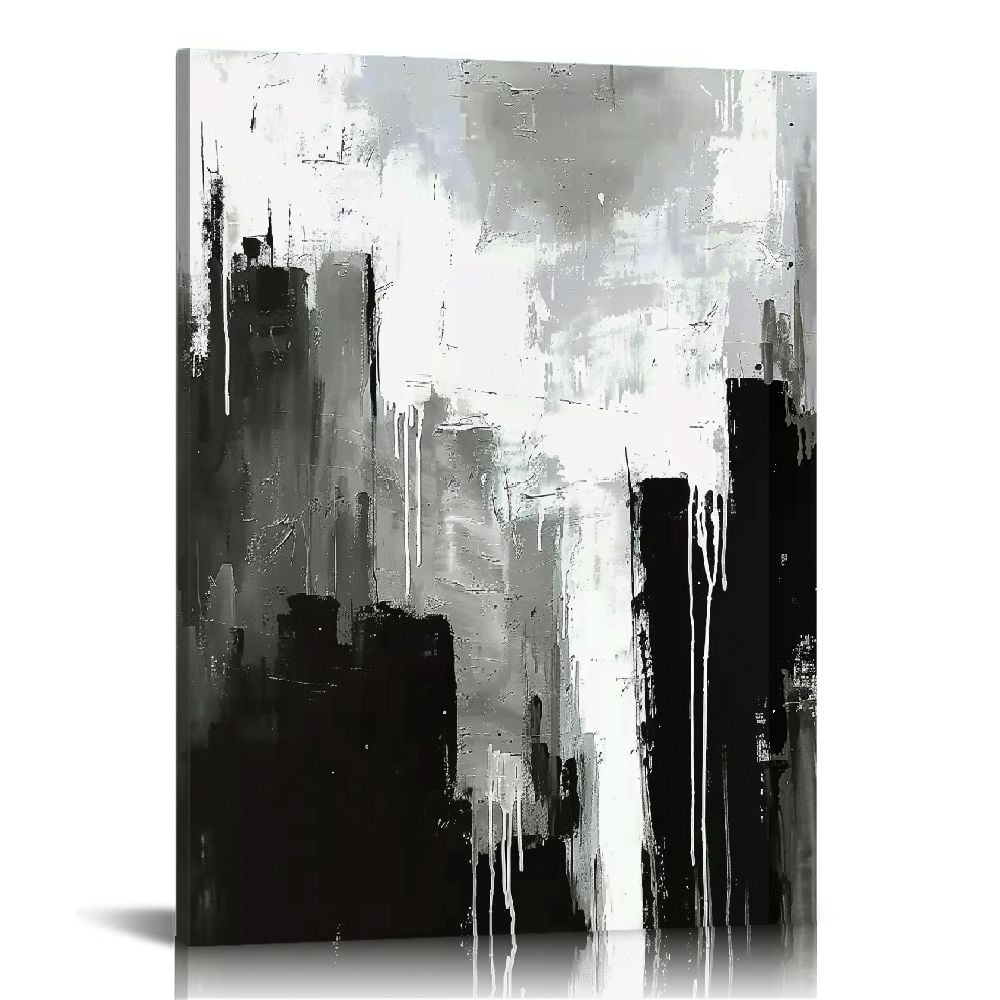 JRXY Black and White Abstract Canvas Painting Minimalist Textured Wall Art for Living Room Bedroom Office Decor, Modern Black White Grey Gold Wall Art 16x20 in