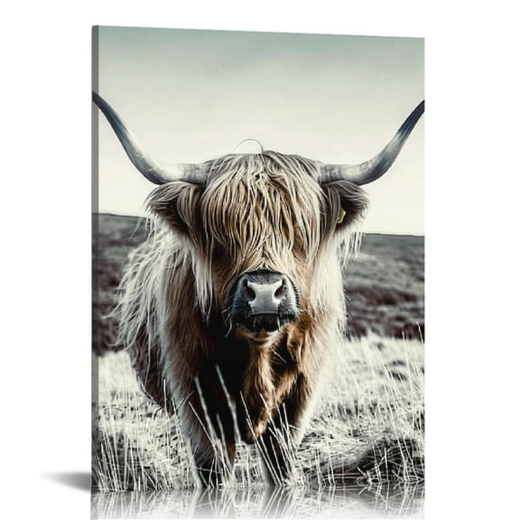 JRXY Black and White Canvas Set of 3 Wall Art Prints Farmhouse Barn American Flag Highland Cow and Windmill Pictures Rustic Farm Countryside Framed Artwork Ready To Hang 12x16 in