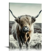 JRXY Black and White Canvas Set of 3 Wall Art Prints Farmhouse Barn American Flag Highland Cow and Windmill Pictures Rustic Farm Countryside Framed Artwork Ready To Hang 12x16 in