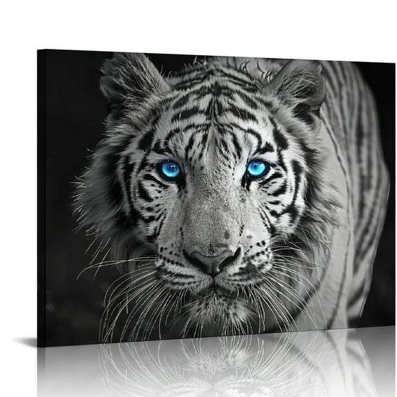 JRXY Black and White Tiger Canvas Wall Art Modern Wildlife Pictures Wall Decor Tiger with Blue Eyes Animal Poster Print for Bedroom Office Bathroom Living Room Decorations 20x16in