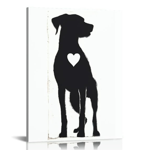JRXY Black and White Wall Art Bedroom Modern Canvas Paintings Animal Prints Dog Silhouette Pictures Bathroom Artwork Set Nursery Puppy Lover Pet Gifts Home Decorations, 12x16 in