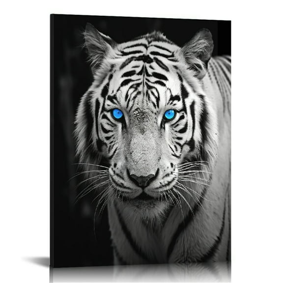 JRXY Black and White Tiger, The King of Beasts with Blue Eyes Poster Wall Decor Home Art Canvas Print, Unique Gift for Yourself, Framed  12x16 in