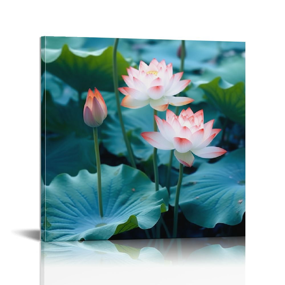 JRXY Blooming Lotus Flower Canvas Wall Art Pink Floral Artwork Picture ...