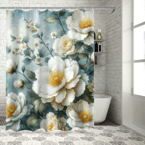 JRXY Blooming Teal Modern Artwork Home Decoration Shower Curtain - Multiple Sizes White