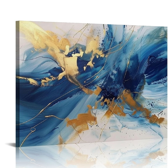 JRXY Blue Abstract Canvas Wall Art Blue White and Gold Painting Watercolor Canvas Wall Art Navy Blue Abstract Painting Modern Abstract Wall Art Print Blue and Gold Pictures for Living Room pattern2