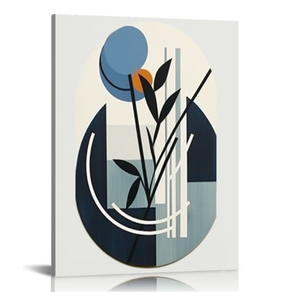 JRXY Blue Boho Wall Art Minimalist Geometric Line Leaf Sun Moon Canvas Paintings for Home Decor, Abstract Botanical Room Artwork, Bathroom Posters 12x16 in