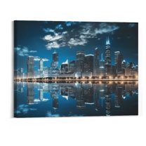 JRXY Blue Chicago Illinois Skyline Poster Canvas Print Painting Picture Wall Art Home Hallway Bedroom Living Room Decor (20x16 Inch) 20x16in