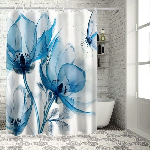 JRXY Blue Flickering Flower Abstract Tulips Flower Shower Curtain Multiple Sizes White