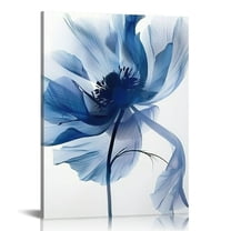 JRXY Blue Flickering Flower Modern Abstract Paintings Canvas Wall Art Gallery Wrapped Grace Floral Pictures on Canvas Prints Artwork for Living Room Bedroom Office Home Decor 12x16 in
