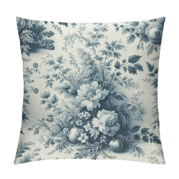 JRXY Blue Floral Pillow Covers Vintage Flower Blue White Decorative Throw Pillow Covers Chinoiserie Pillowcases Square Cushion Covers For Couch Bed Sofa Chair Car Decor 18x18in