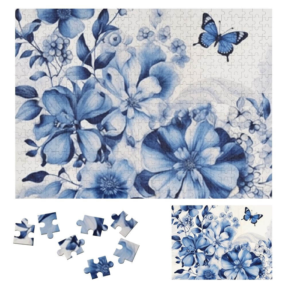 JRXY Blue Flower Floral Design Wooden Jigsaw Puzzle for Adults and Kids ...