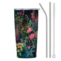 JRXY Blue Midnight Spring Botanical Flower Garden 20oz Car Tumbler with Straw 20oz