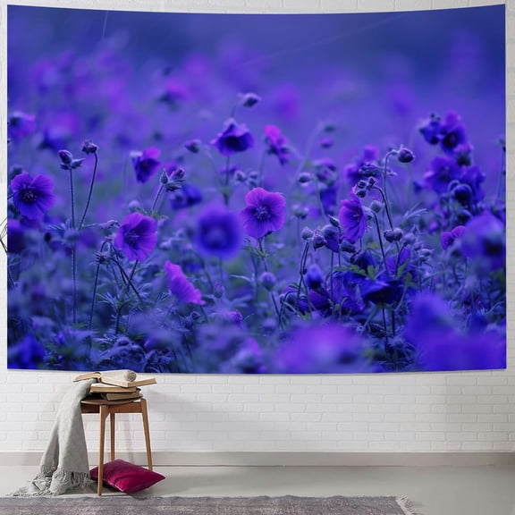 JRXY Blue Midnight Spring Botanical Flower Garden Tapestry Painting