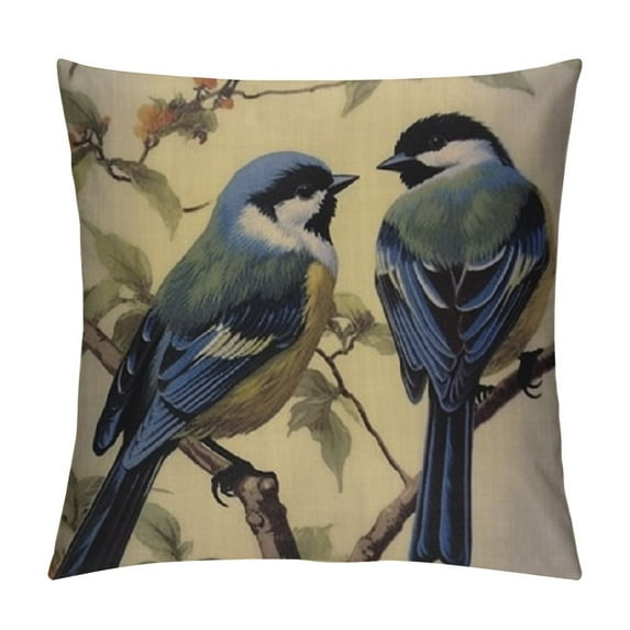 JRXY Blue Robin Bird Throw Pillow Cover Stand On Branch Foliage Furry Vivid Animal Nature Pillow Case Decorative Men Women Boy Girl Room Cushion Cover for Home Couch Bed White