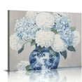 thumbnail image 1 of JRXY  Blue and White Chinoiserie Hydrangea Canvas Wall Art Oriental Chinese Porcelain Vase Blossom Flower Picture Poster Prints Framed for Bedroom Bathroom Home Decor Ready to  16x12in, 1 of 4