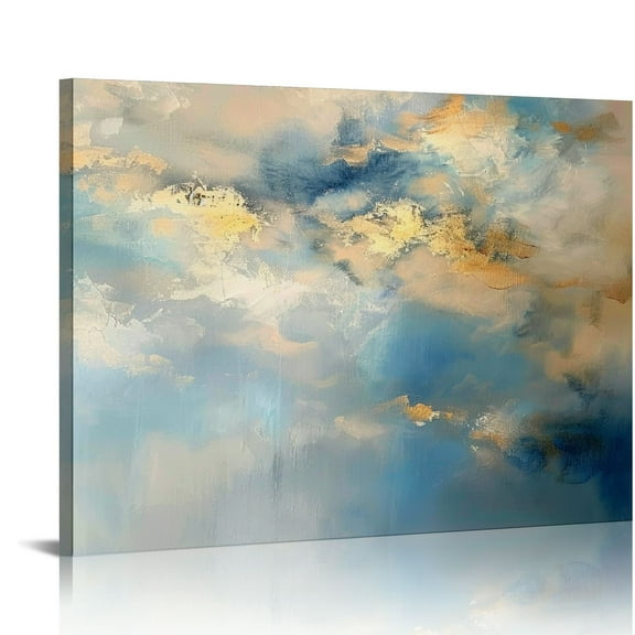 JRXY Blue and Gold Abstract Canvas Wall Art Navy Blue Painting Modern Abstract Poster Gray and Gold Picture for Living Room Decor 20x16in