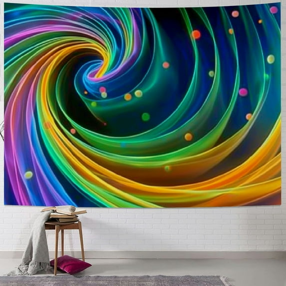 JRXY Bohemian Striped Wall Hangings Window Curtain Cosmic Lines Wall Tapestry Neon Wall Fluid Vortex Swirl Tapestries for Kids Boys Teens Child's Dorm Room Decorative, Green Blue Painting