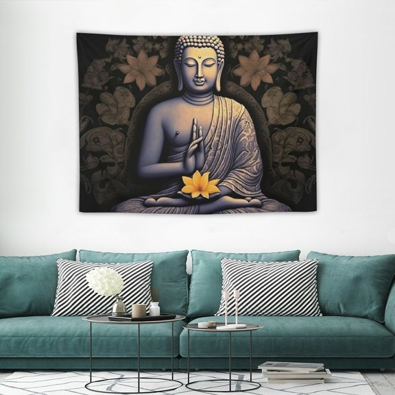 JRXY Bohemian Tapestry Wall Hanging Golden Lotus Sitting Buddha Statue, Psychedelic Hippie Trippy Wall Tapestry Home Decorations for Living Room Bedroom Dorm Decor,40×30inches 40x30in