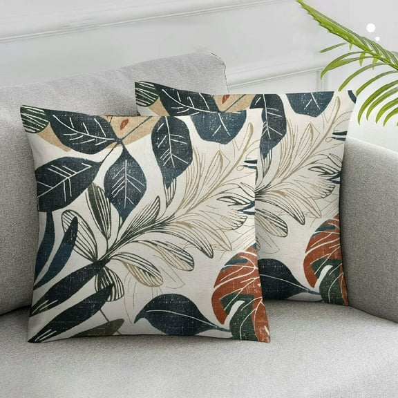 JRXY Boho Abstract Mid Century Pillow Covers Set of 2 Bohemian Minimalist Geometric Leaves Throw Pillow Cases Navy Blue Orange Gold Modern Pillow Cover Home Decor For Couch Room Porch Outdoor White