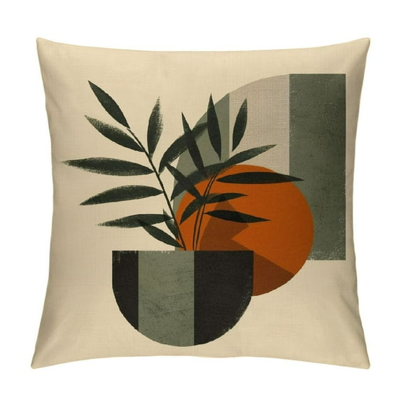 JRXY Boho Abstract Sunset Plant Olive Leaves Decorative Throw Pillow Covers, Bohemian Geometry Line Pillowcase Decoration, Minimalist Modern Art Aesthetic Cushion Case Home Decor 18x18in
