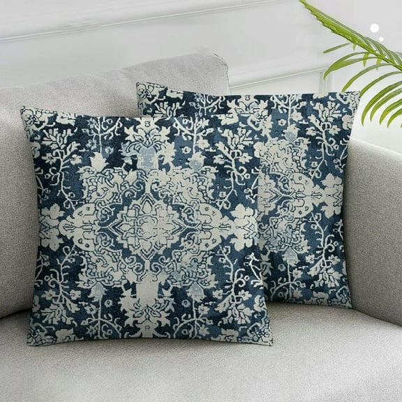 JRXY Boho Pillow Covers ,Navy Blue Ethnic Design Outdoor Decorative Throw Pillows for Couch, Carpet Pattern Decor Cushion Cover 、 Farmhouse Pillowcase for Bed Car Safa White