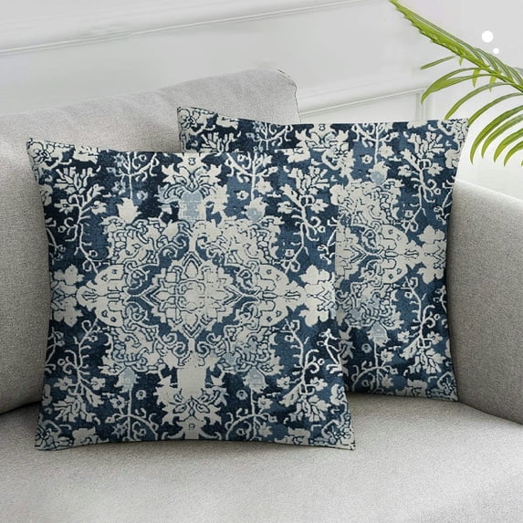 JRXY Boho Pillow Covers ,Navy Blue Ethnic Design Outdoor Decorative Throw Pillows for Couch, Carpet Pattern Decor Cushion Cover 、 Farmhouse Pillowcase for Bed Car Safa White