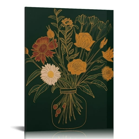 JRXY Boho Retro Rustic Fall Wild Flower Botanical Minimalist Line Drawing Framed Wall Art Canvas Prints Decor, Floral Artwork Girls Women Lover Gifts Bohemia Decor 12x16 in