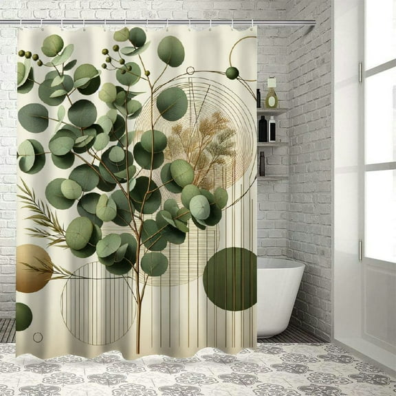 JRXY Boho Sage Green Leaf Sunrise,Eucalyptus Leaf Life Shower Curtain Multiple Sizes White