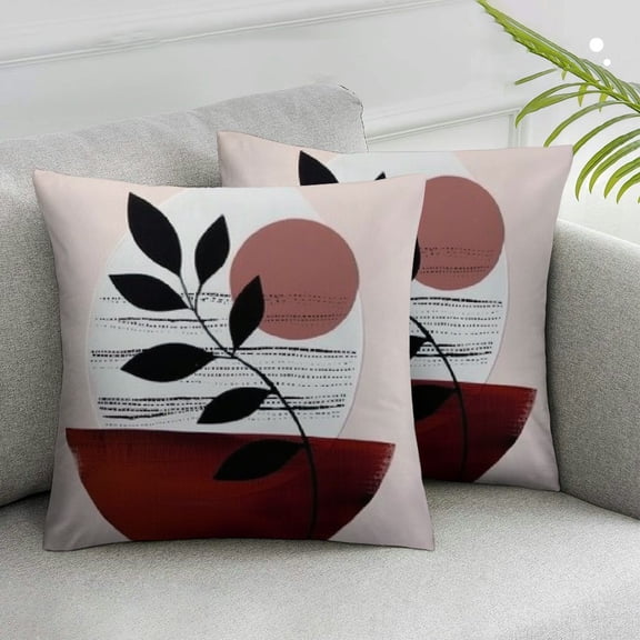 JRXY Boho Throw Pillow Cover Set of 2 Pink Minimalist Sunset Design Abstract Modern Art Throw Pillow Covers Square Pillowcase Cushion for Home Couch Decor White
