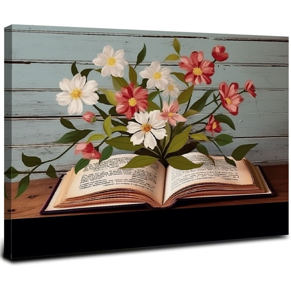 JRXY Book Quote Canvas Wall Art Motivational Life is Like a Book Canvas Print Reading Quotes Painting Office Home Wall Decor Framed Book Lovers Gift 16x12inch