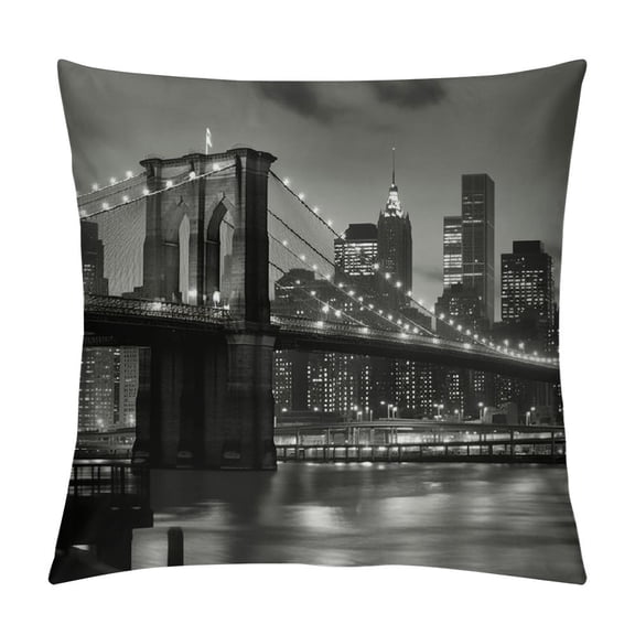 JRXY Brooklyn Bridge New York Cityscape Manhattan Skyline Night Square Throw Waist Pillow Case Decorative Cushion Cover Pillowcase Sofa  White