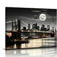 thumbnail image 1 of JRXY Brooklyn Bridge Night View 1 Panels Landscape Artwork Canvas Prints Moon Night New York City Scene Picture Paintings Black and white Wall Art for Home Decorations Wall Decor 20x16in, 1 of 4