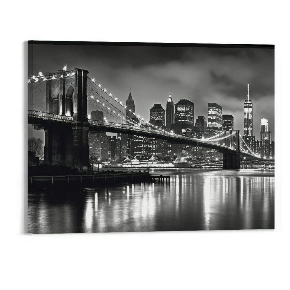 JRXY Brooklyn Bridge Wall Art Black and White New York City Night View ...