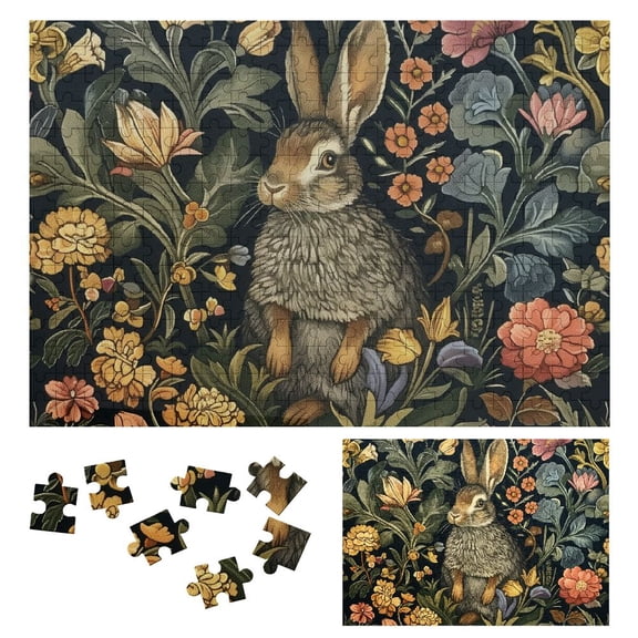 JRXY Bunny Ears Flower Beatrix Potter Wooden Jigsaw Puzzle Challenging Difficult Wood Puzzles for Adults Gift 300 PCS