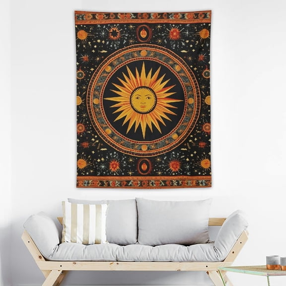 JRXY Burning Sun Tapestry Tie Dye Celestial Poster Aesthetic Bedroom Tapestrys Moon Star Tarot Cotton Wall Hanging Boho Hippie Dorm Decor Beach Coverlet Curtain Blanket 30x40 Inch 30x40in