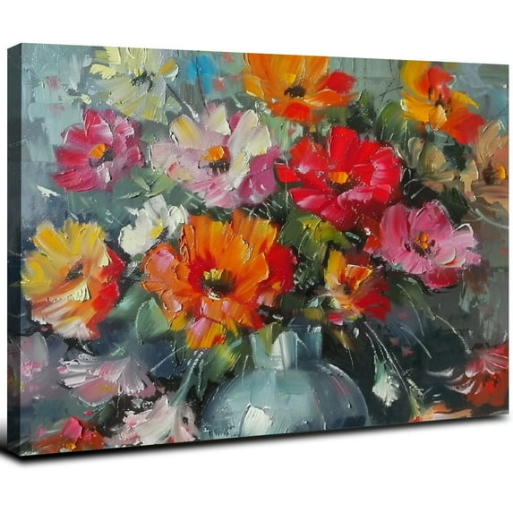 JRXY Burnt Orange Wall Decor Orange Red and Yellow Floral Wall Art Bedroom Daisy Poppy Flower Canvas Painting Bathroom Kitchen Pictures Modern Artwork Colorful Posters for Home 16x12inch