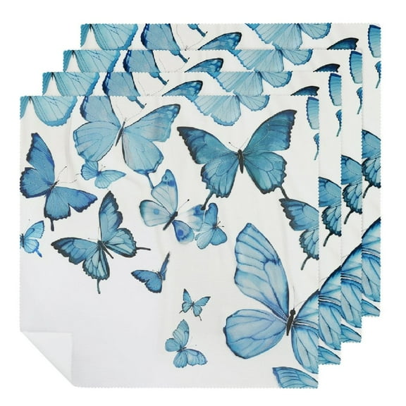 JRXY Butterflies Blue Silk Screen Polyester Cloth Napkins Reusable Machine Washable Fabric for Events Farmhouse Party Dining Table Decor 12 Pack 2 PCS