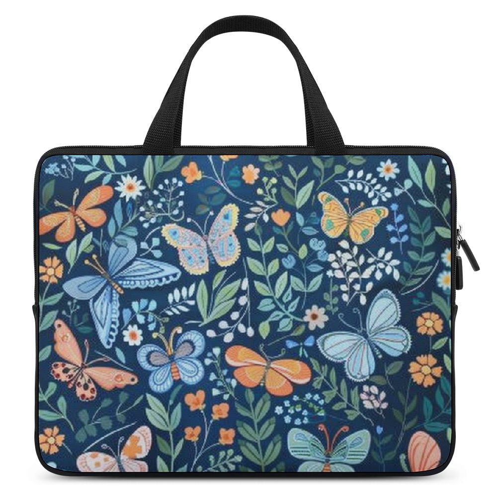 JRXY Butterflies Flowers Leaves Diving Fabric Laptop Carrying Bag with Handle and Waterproof Exterior, Lightweight and Scratch-Resistant Computer Protect Case 15inch