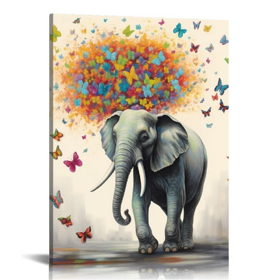 JRXY Butterfly Elephant Wall Art Print: Colorful Heart Shaped Balloon for Kids' Nursery Wall Decor Canvas Framed Ready to Hang (12"x16) 12x16 in