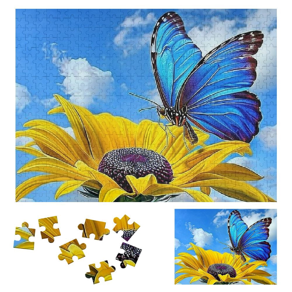 JRXY Butterfly Flower Sky Wooden Jigsaw Puzzle for Adults and