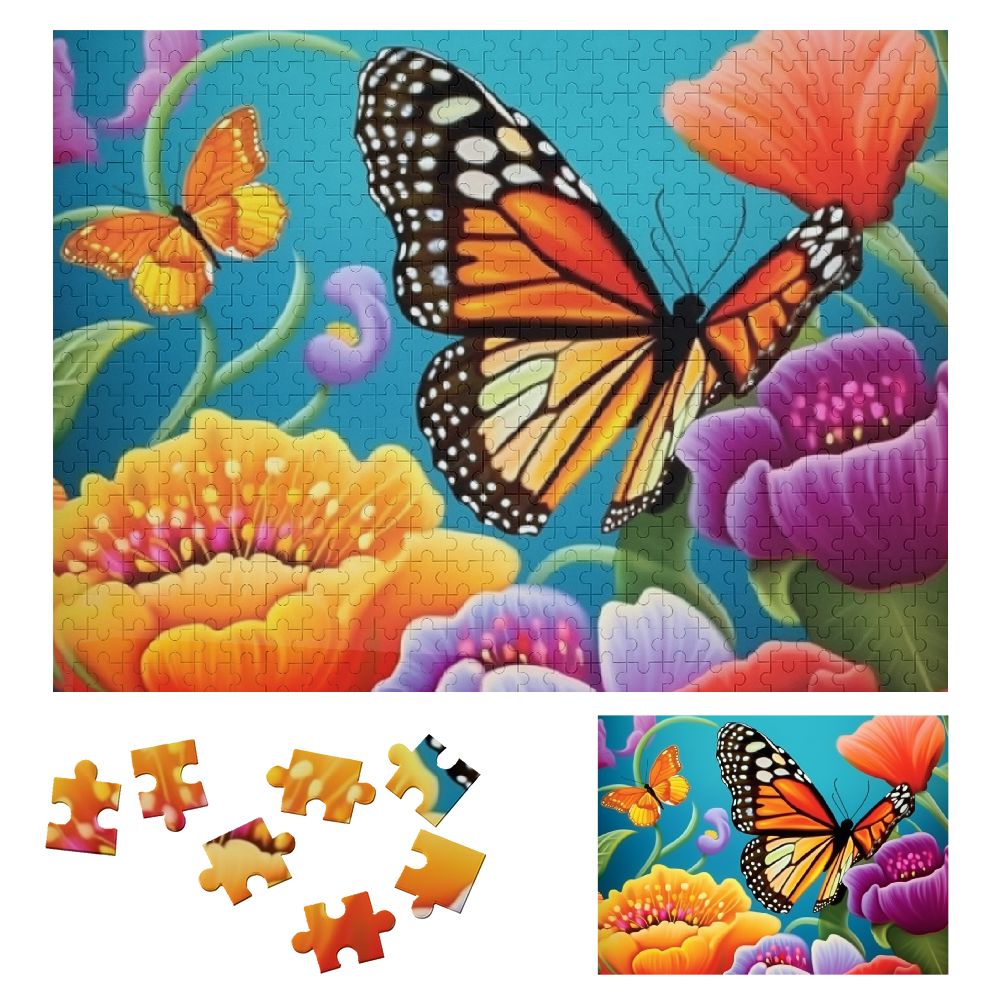JRXY Butterfly Flowers Blue Background Wooden Puzzle for Adults and ...