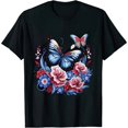 thumbnail image 1 of JRXY Butterfly Flowers - Red White and Blue 4th of July Patriotic T-Shirt Black, 1 of 3