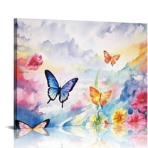 JRXY Butterfly Pictures Decor Wall Art Print on Canvas Pink Wtercolor Poster for Bedroom Bathroom Room Ready to Hang (16x12) 20x16in