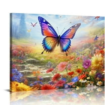 JRXY  Butterfly Pictures Decor Wall Art Print on Canvas Pink Wtercolor Poster for Bedroom Bathroom Room Ready to Hang 20x16in