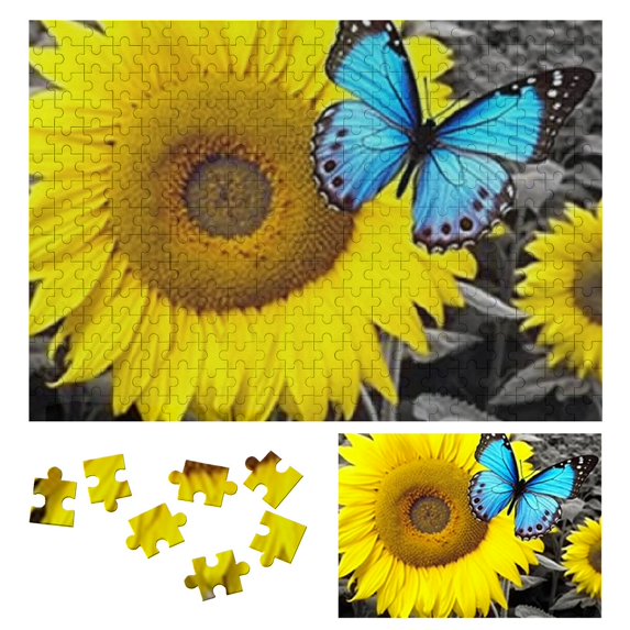 JRXY Butterfly Sunflower Nature Wooden Jigsaw Puzzle Challenging Difficult Wood Puzzle for Adults 300 PCS
