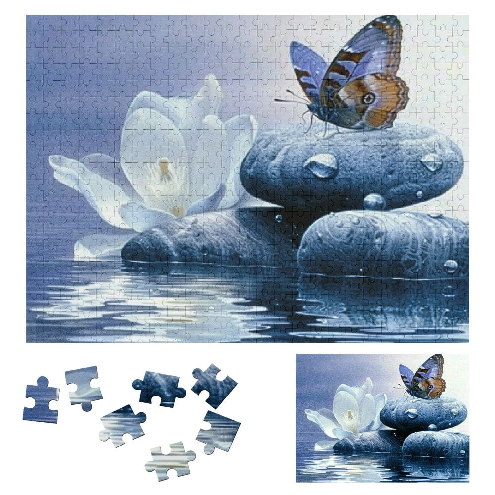 JRXY Butterfly White Flower Rocks Wooden Puzzle for Adults and Kids ...