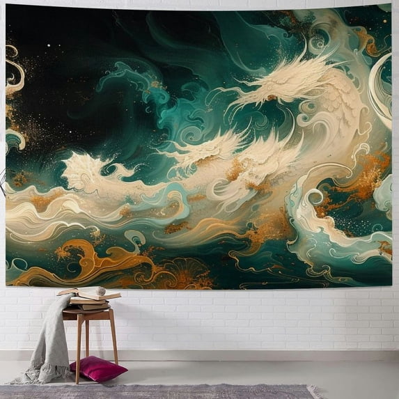 JRXY CRASHING WAVES TEAL Tapestry - High-Quality Short Plush, Soft and Lightweight Painting
